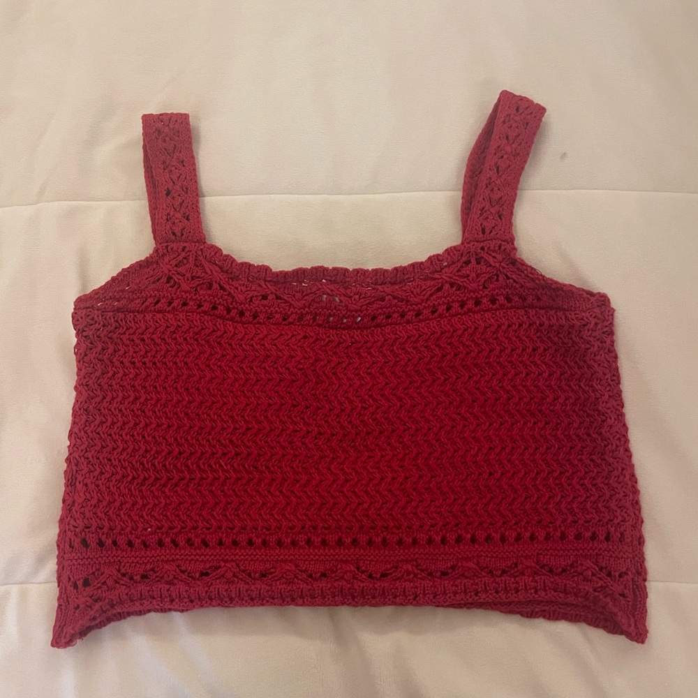 Red Cropped Sleeveless Tank Top